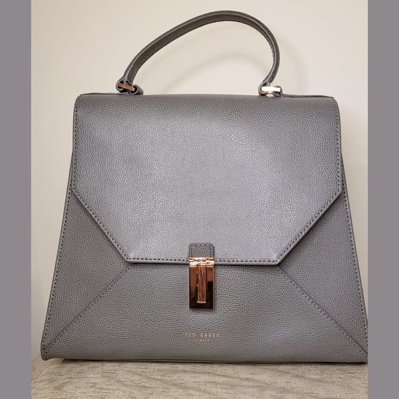 Ted Baker Handbags - Ted Baker Womens Grey Ellice Caviar Leather Top Handle Bag